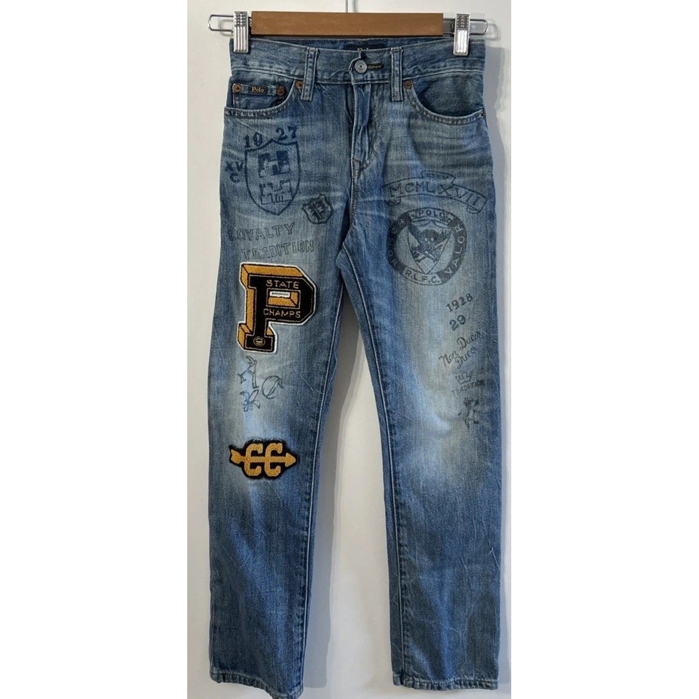 Boys Polo Ralph Lauren The Sullivan Slim Varsity Patch Graffiti Jeans Sz 8